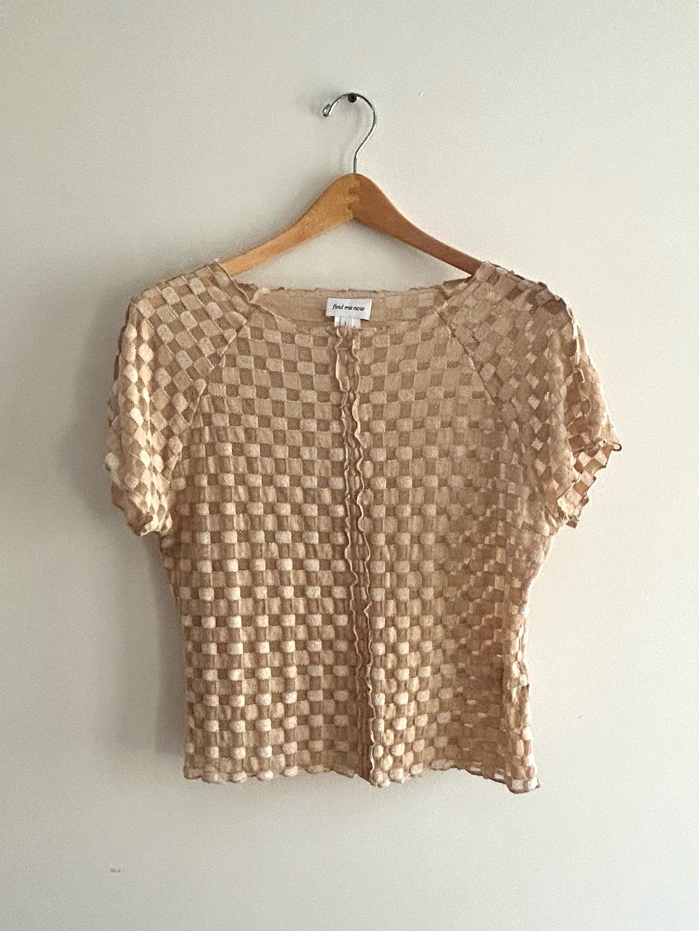 NWOT FIND ME NOW “Harmony”checkered mesh baby doll tee LARGE